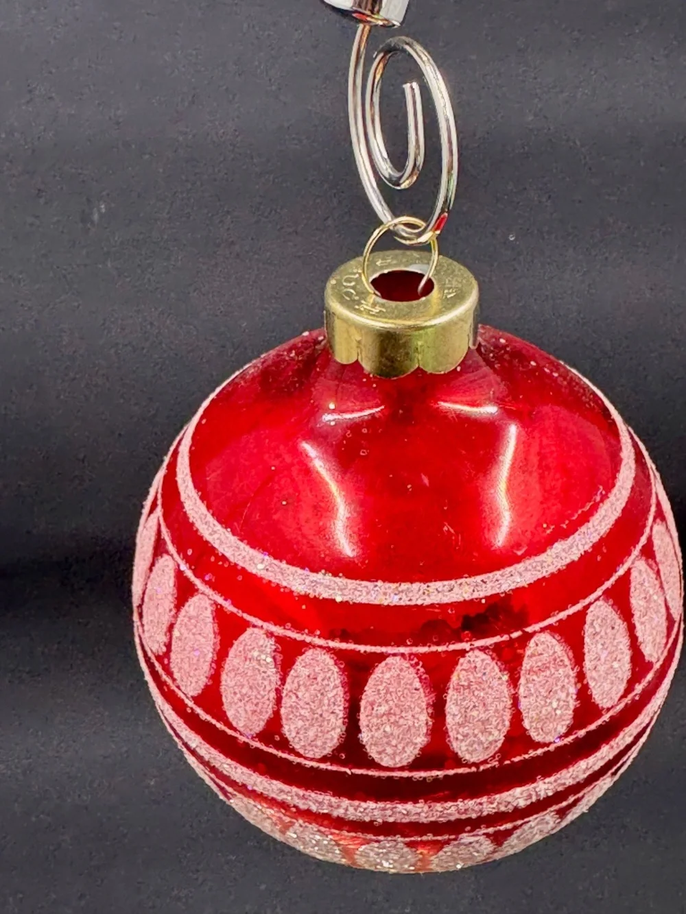 Vintage Set of Four Rauch Red and Green iridescent accents Christmas Ornaments